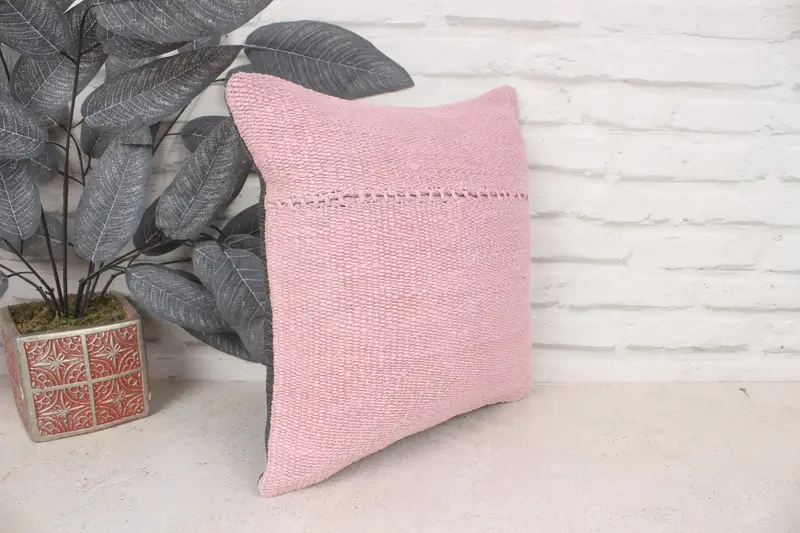 Pillow for Sofa, Turkish Kilim Pillow, Boho Chic Cushion Cover, Ethnical Kilim Rug Pillow, 14x14 Pink Pillow Cover, Chair Pillow, Pillow Sham - 3