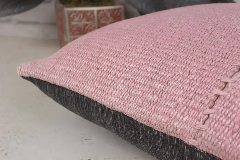 Pillow for Sofa, Turkish Kilim Pillow, Boho Chic Cushion Cover, Ethnical Kilim Rug Pillow, 14x14 Pink Pillow Cover, Chair Pillow, Pillow Sham - 7