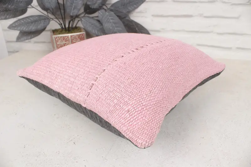 Pillow for Sofa, Turkish Kilim Pillow, Boho Chic Cushion Cover, Ethnical Kilim Rug Pillow, 14x14 Pink Pillow Cover, Chair Pillow, Pillow Sham - 6