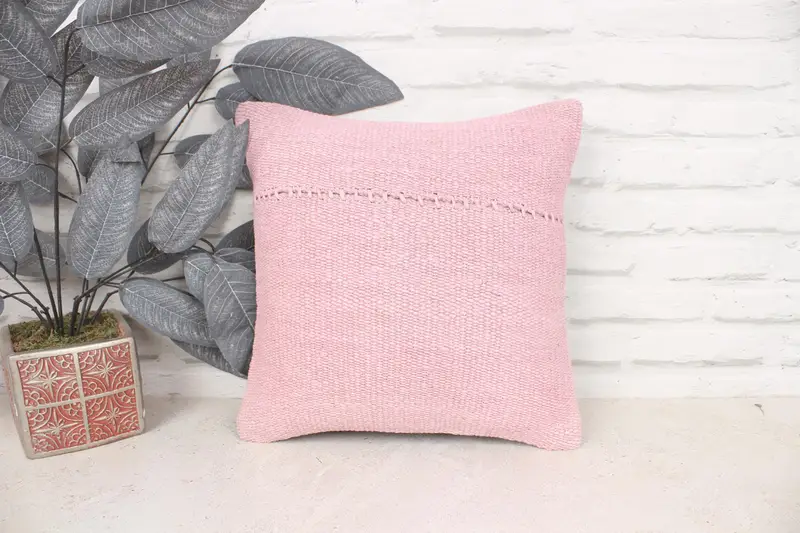 Pillow for Sofa, Turkish Kilim Pillow, Boho Chic Cushion Cover, Ethnical Kilim Rug Pillow, 14x14 Pink Pillow Cover, Chair Pillow, Pillow Sham - 1