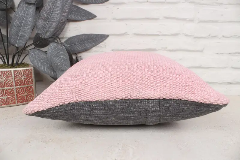 Pillow for Sofa, Turkish Kilim Pillow, Boho Chic Cushion Cover, Ethnical Kilim Rug Pillow, 14x14 Pink Pillow Cover, Chair Pillow, Pillow Sham - 5