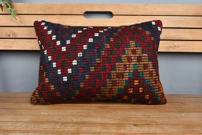 Handwoven Pillow Cover Cushion, Garden Pillow Cover, Pillow Case, 16x24 Red Pillow Cover, Kilim Cushion Sham, Boho Pillow, Home Decor Pillow - 6