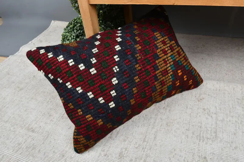 Handwoven Pillow Cover Cushion, Garden Pillow Cover, Pillow Case, 16x24 Red Pillow Cover, Kilim Cushion Sham, Boho Pillow, Home Decor Pillow - 7