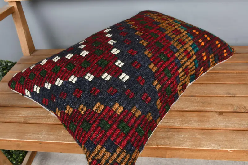Handwoven Pillow Cover Cushion, Garden Pillow Cover, Pillow Case, 16x24 Red Pillow Cover, Kilim Cushion Sham, Boho Pillow, Home Decor Pillow - 2