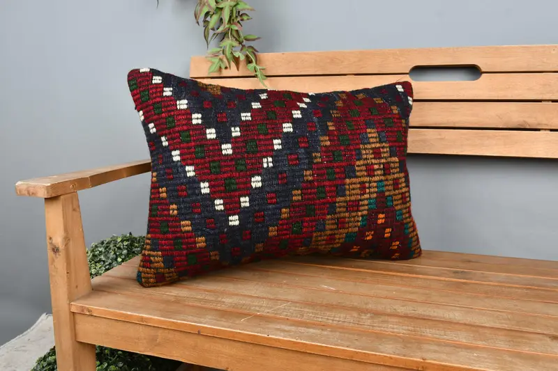 Handwoven Pillow Cover Cushion, Garden Pillow Cover, Pillow Case, 16x24 Red Pillow Cover, Kilim Cushion Sham, Boho Pillow, Home Decor Pillow - 1