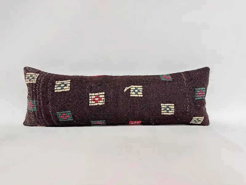 Vintage Pillow, Ethnical Kilim Rug Pillow, Patio Cushion Cover, Pillow, Pillow for Sofa, Decorative Throw Pillow Cover, 12x36 Brown Pillow Cover - 1