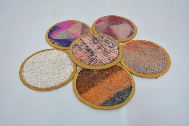 Bohemian Round Coaster, White and Orange Ethnic Coaster