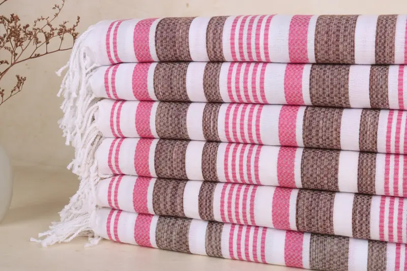 Beach Towel Monogrammed Turkish Cotton Pink-Brown Stripes, 38x71 Inches