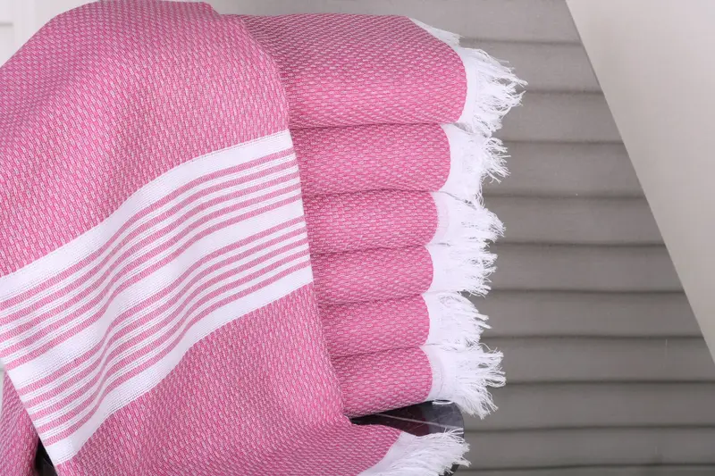 Valentines Day Gift Pink Striped Turkish Cotton Towel, 40x71 Inches