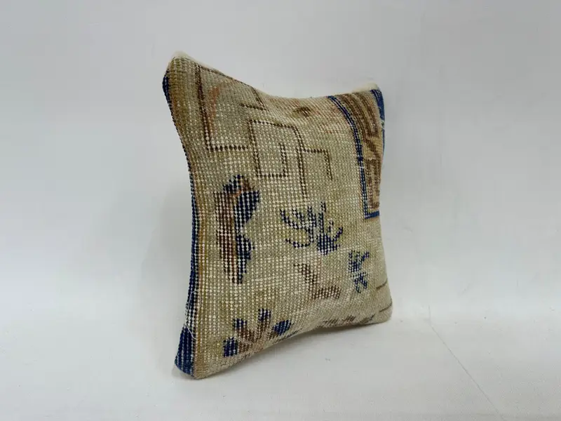 Boho Pillow Sham Cover, 12x12 Beige Cushion, Floor Pillow Cover, Vintage Pillow Case, Cushion Cover, Turkish Kilim Pillow, Interior Designer Pillow - 3