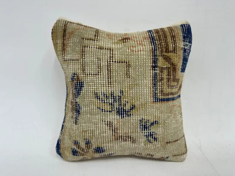 Boho Pillow Sham Cover, 12x12 Beige Cushion, Floor Pillow Cover, Vintage Pillow Case, Cushion Cover, Turkish Kilim Pillow, Interior Designer Pillow - 1