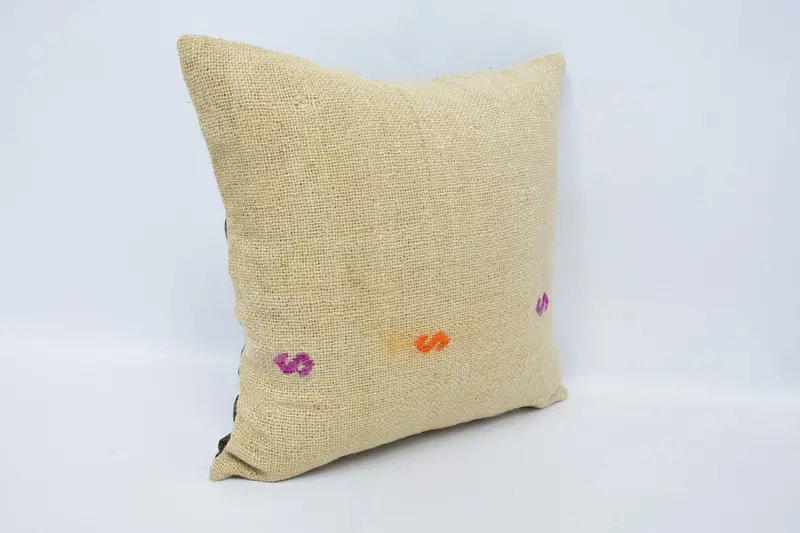 Yoga Cushion, Cushion Cover, 16x16 Beige Pillow Sham, Kilim Pillow Cover, Bolster Pillow Cover, Turkish Pillow, Ethnical Kilim Rug Pillow - 3