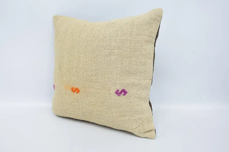 Yoga Cushion, Cushion Cover, 16x16 Beige Pillow Sham, Kilim Pillow Cover, Bolster Pillow Cover, Turkish Pillow, Ethnical Kilim Rug Pillow - 4