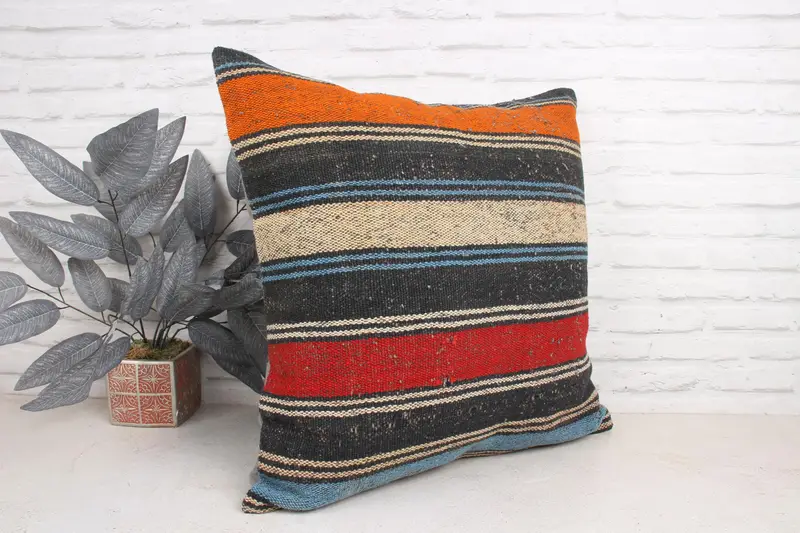 24x24 Orange Pillow, Interior Designer Pillow, Ottoman Pillow, Cushion Case, Pillow for Couch, Vintage Kilim Pillow, Ethnic Cushion Case - 3