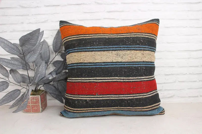 24x24 Orange Pillow, Interior Designer Pillow, Ottoman Pillow, Cushion Case, Pillow for Couch, Vintage Kilim Pillow, Ethnic Cushion Case - 1