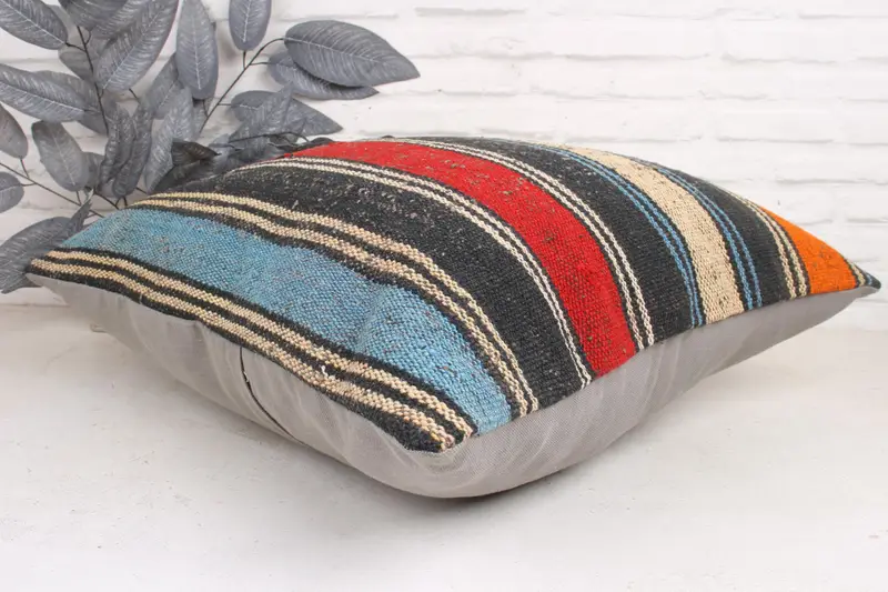24x24 Orange Pillow, Interior Designer Pillow, Ottoman Pillow, Cushion Case, Pillow for Couch, Vintage Kilim Pillow, Ethnic Cushion Case - 6