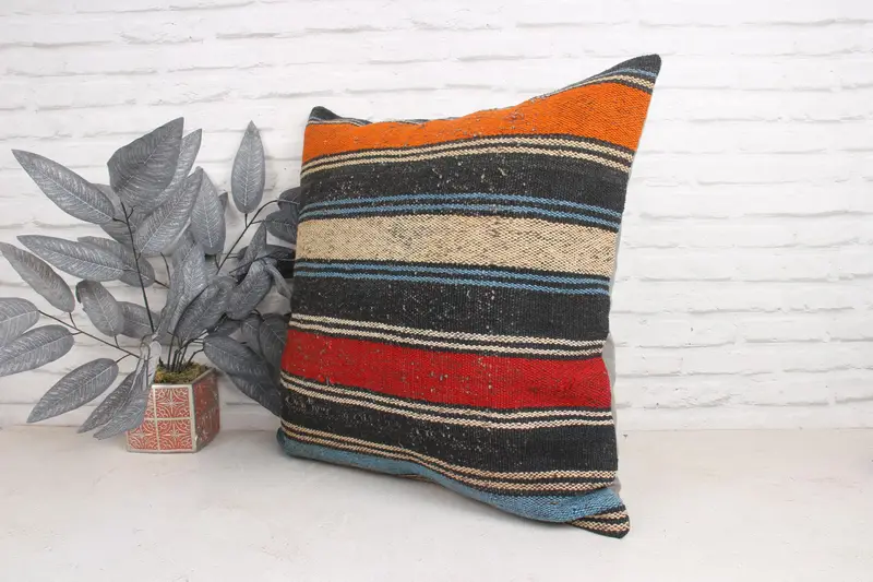 24x24 Orange Pillow, Interior Designer Pillow, Ottoman Pillow, Cushion Case, Pillow for Couch, Vintage Kilim Pillow, Ethnic Cushion Case - 4
