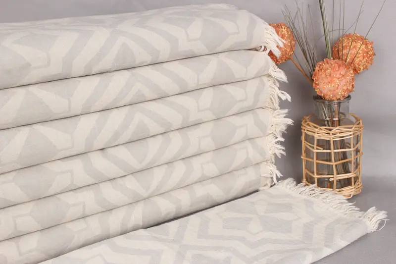 Hair Towel Tulip Patterned Light Gray Turkish Cotton, 24x40 Inches