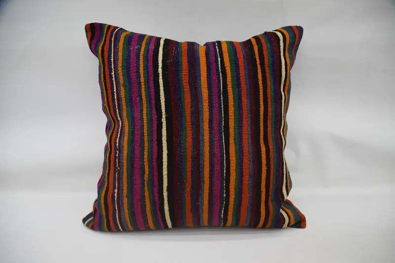 Blue Farmhouse Turkish Pillowcase, Holiday Decor 80x80 cm Pillow Sham, Gift Striped Cushion Cover - 1