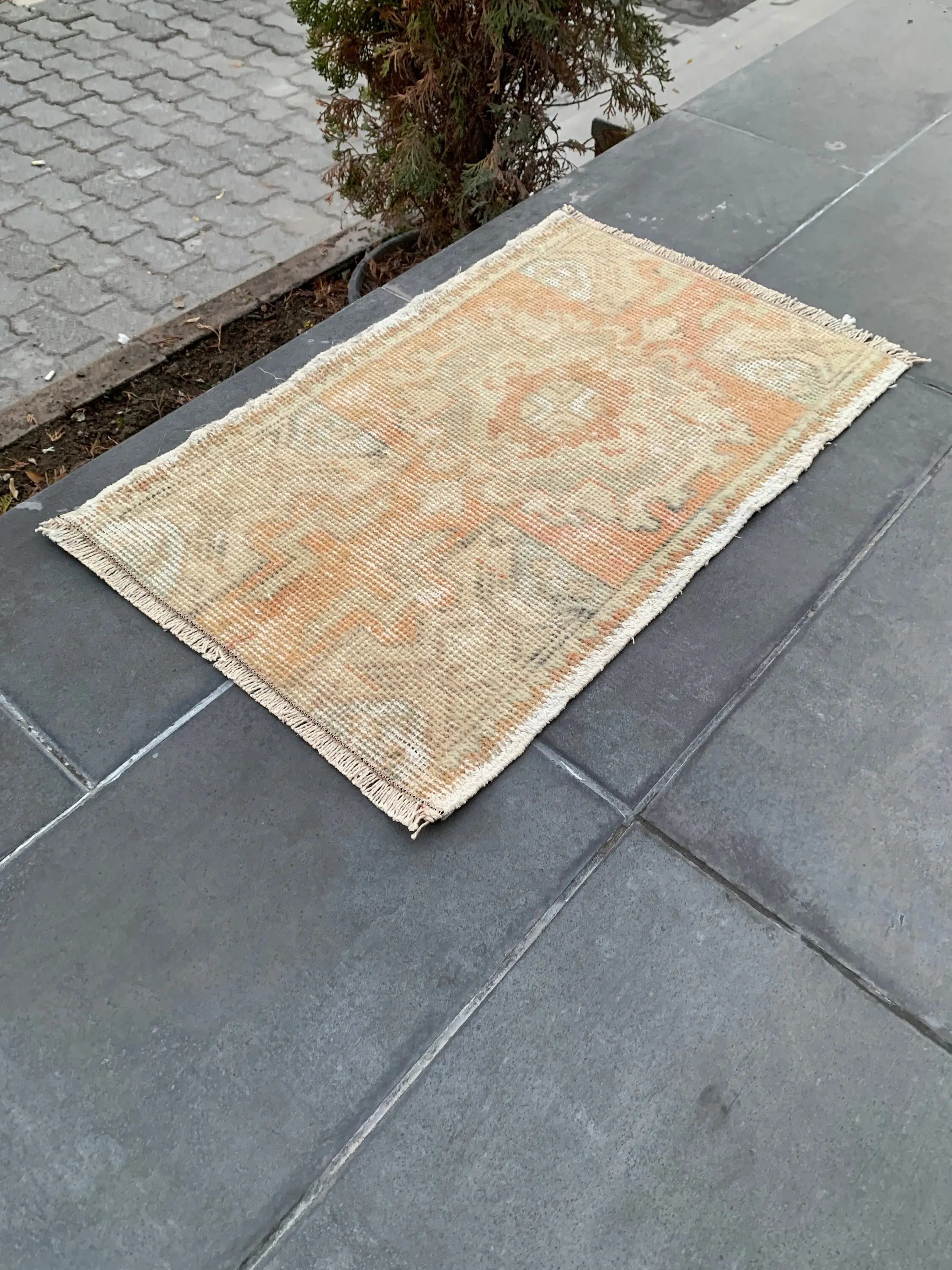 Turkish Vintage Rug 1.5x2.5 ft (47x75 cm), Brown Orange Oriental Rug - 1