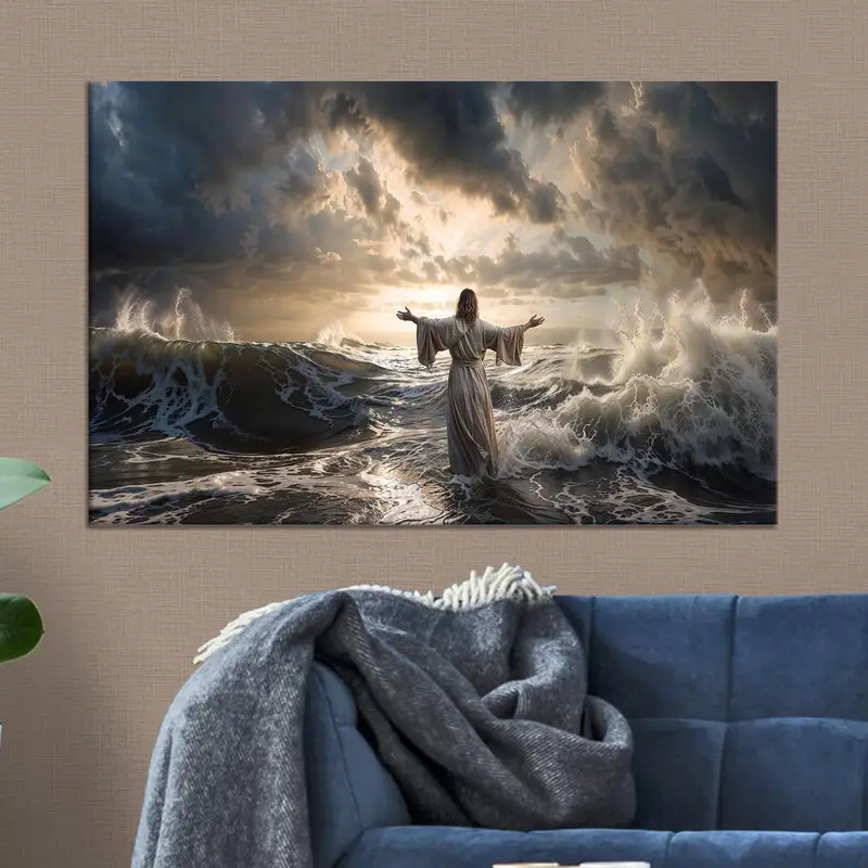 Sacred Seascape: Jesus in Sea Printed Canvas - Christmas Gift