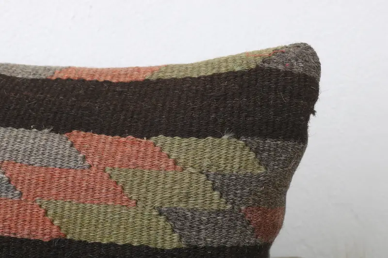 Kilim Cushion Sham, Pillow Sham, Kilim Pillow Cover, Muted Cushion, Decorative Bolster Pillow Sham, Turkish Pillow, 12x24 Brown Pillow - 5