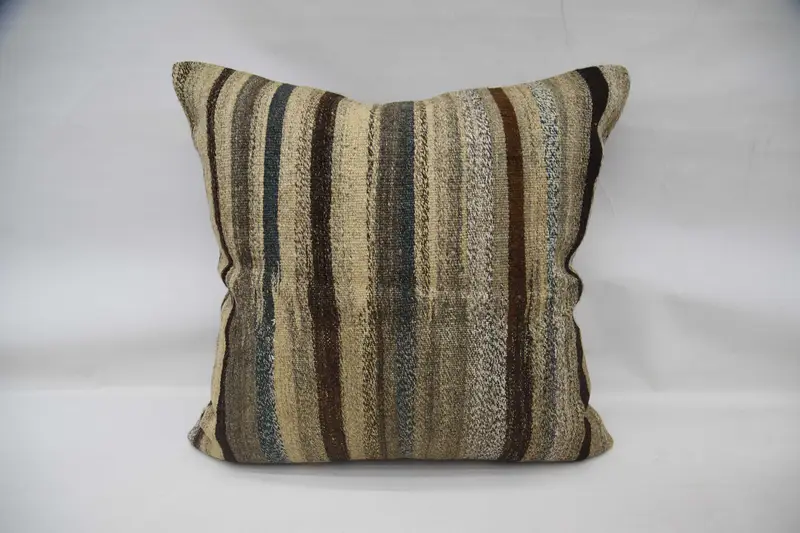 32x32 Brown Cushion, Cushion Cover, Decorative Cushion Cover, Antique Pillows, Turkish Kilim Pillow, Pillow for Sofa, Retro Pillow Sham - 1
