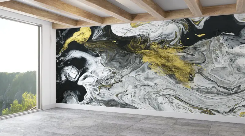 Bright Wall Paper, Paper Wall Art, Marble Wall Paper, Black And Gold Marble, Wall Paper Peel and Stick, Gold Marble Wall Poster, - 2