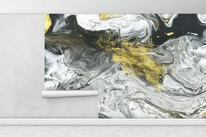 Bright Wall Paper, Paper Wall Art, Marble Wall Paper, Black And Gold Marble, Wall Paper Peel and Stick, Gold Marble Wall Poster, - 6