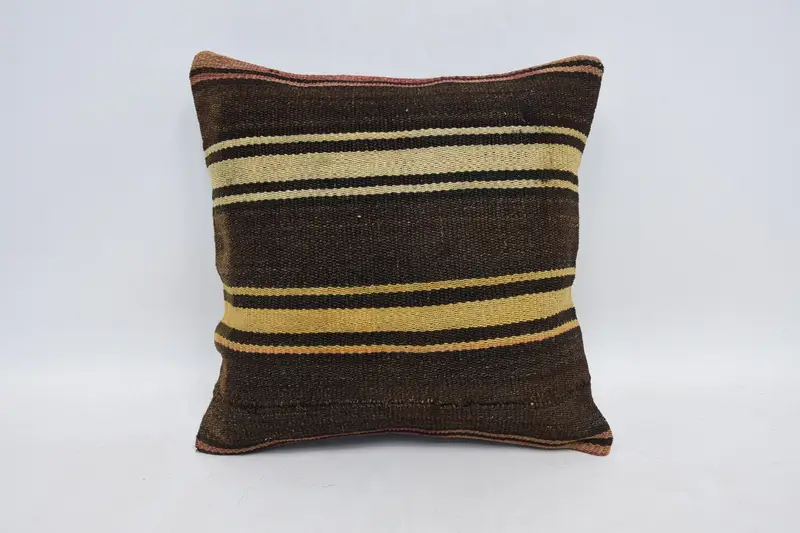 Meditation Pillow Cover, Cushion, Handmade Kilim Cushion, Couch Pillow Sham, Kilim Pillow, Interior Designer Pillow, 16x16 Brown Cushion Case - 1