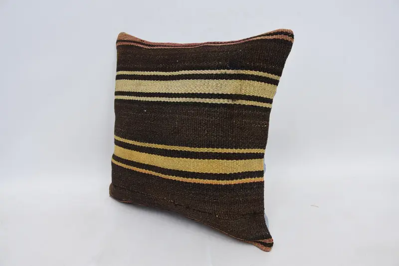 Meditation Pillow Cover, Cushion, Handmade Kilim Cushion, Couch Pillow Sham, Kilim Pillow, Interior Designer Pillow, 16x16 Brown Cushion Case - 4