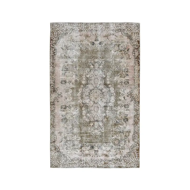 Turkish Vintage Rug, 5.3x8.9 ft Large Rug, Brown White Floral Wool Rug - 1