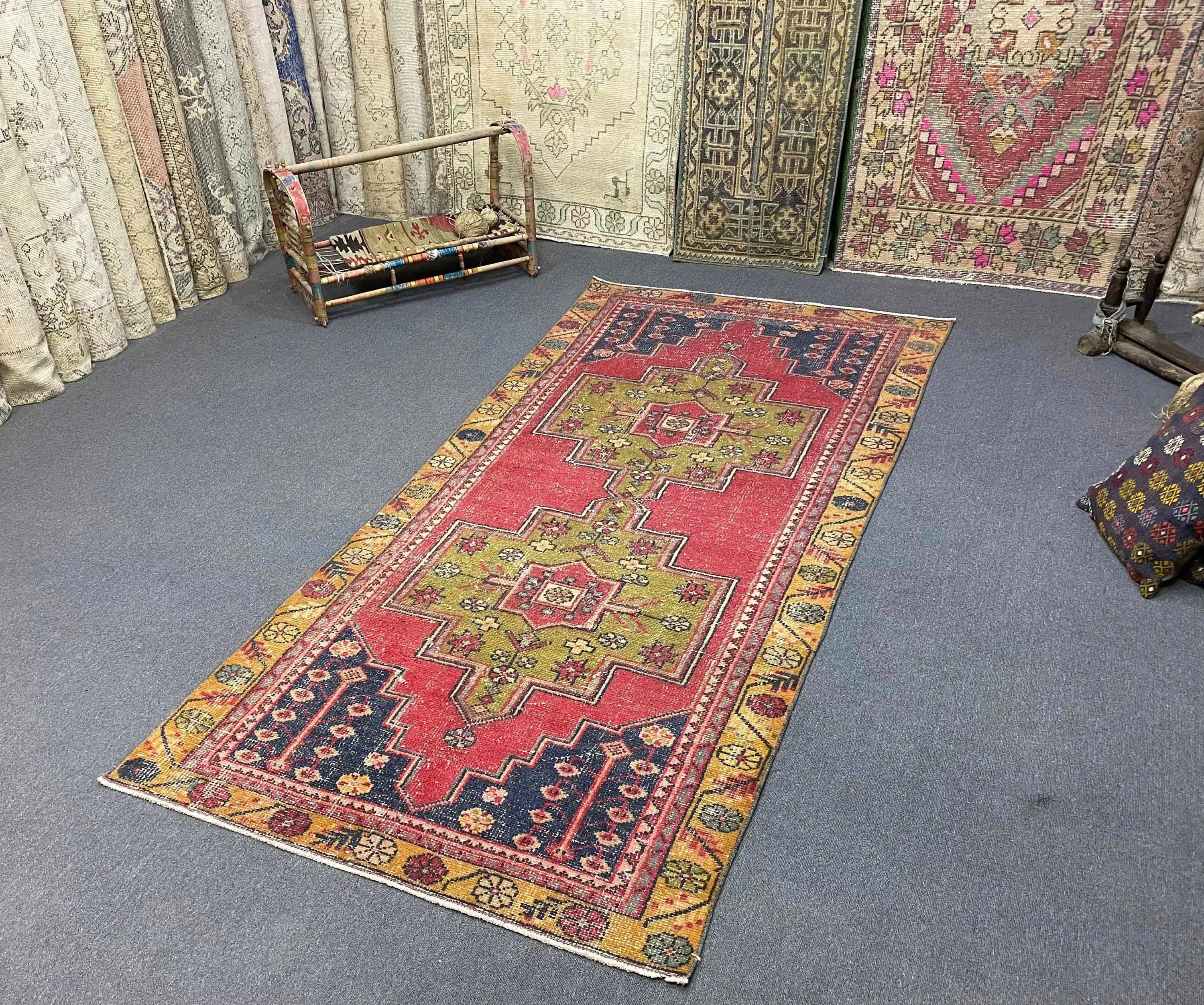 3.8x8.4 ft Vintage Turkish Rug, Area Rug, Red Wool Rug - 1
