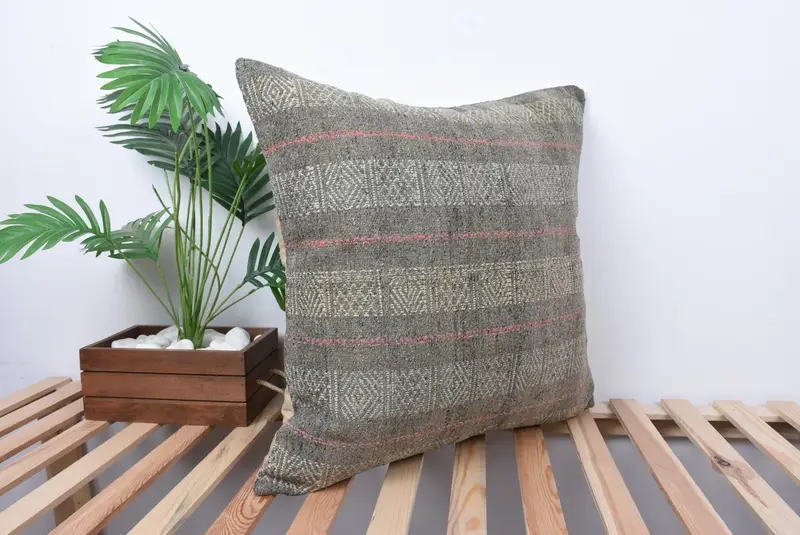 24x24 Gray Pillow, Muted Cushion, Knitted Cushion Case, Interior Designer Pillow, Meditation Pillow, Vintage Pillow, Antique Pillows, Cushion Cover - 4