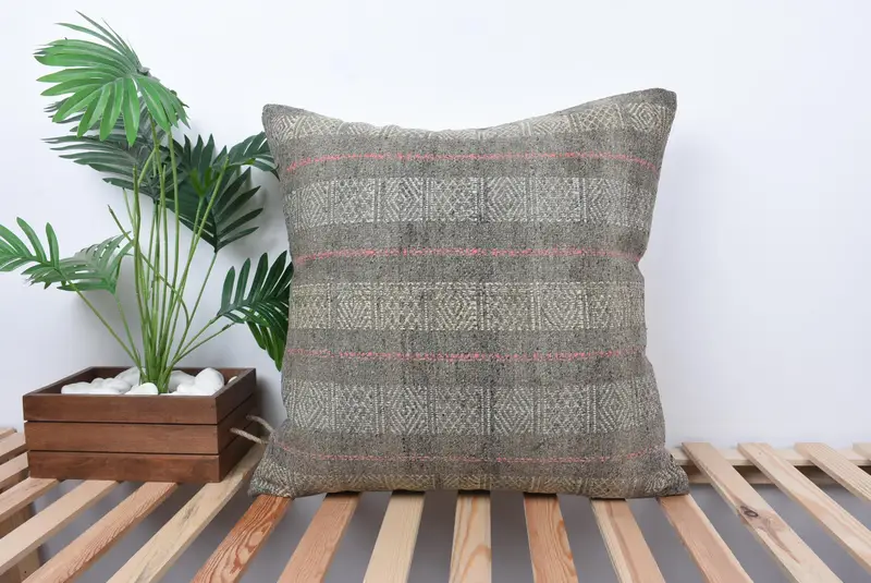 24x24 Gray Pillow, Muted Cushion, Knitted Cushion Case, Interior Designer Pillow, Meditation Pillow, Vintage Pillow, Antique Pillows, Cushion Cover - 1