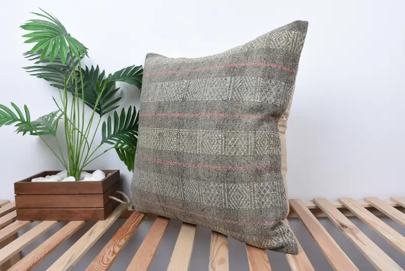 24x24 Gray Pillow, Muted Cushion, Knitted Cushion Case, Interior Designer Pillow, Meditation Pillow, Vintage Pillow, Antique Pillows, Cushion Cover - 5