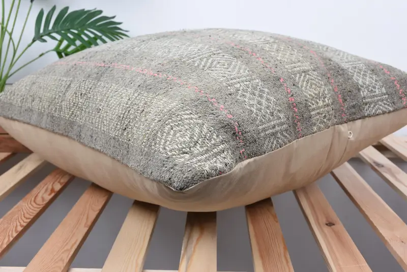 24x24 Gray Pillow, Muted Cushion, Knitted Cushion Case, Interior Designer Pillow, Meditation Pillow, Vintage Pillow, Antique Pillows, Cushion Cover - 6