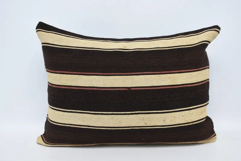 Wool Vintage Cushion Cover, Christmas Gift Brown Striped Moroccan Pillow Cover - 1
