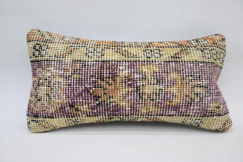 Nautical Throw Cushion Case, Interior Designer Pillow, 8x16 Beige Cushion, Pillow Sham, Handmade Kilim Cushion, Vintage Kilim Throw Pillow - 1
