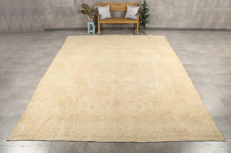 Turkish 9.6x12.7 ft Rug, Oversize Vintage Rug, Beige Animal Print Wool Rug - 1
