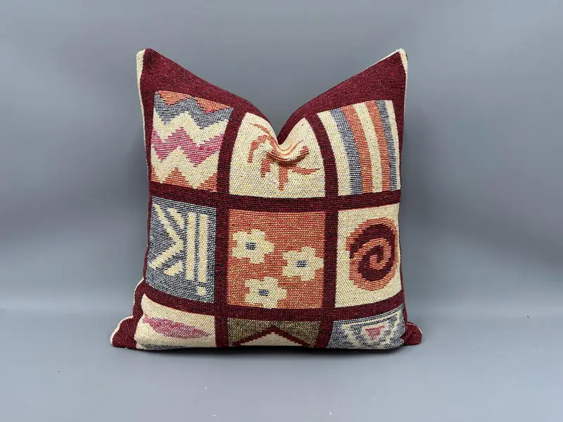 Kelim-Wurfkissen in Beige und Rot, 28 x 28 Vintage-geometrisches Kissen