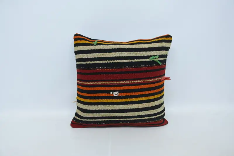 Vintage Striped Wool Cushion Case, Antique 24x24 inch Red Euro Sham - 1