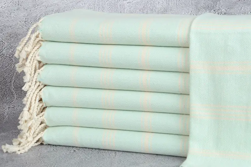 Customized Embroidered Kitchen Towel Mint Striped, 24x38 Inches, Beige