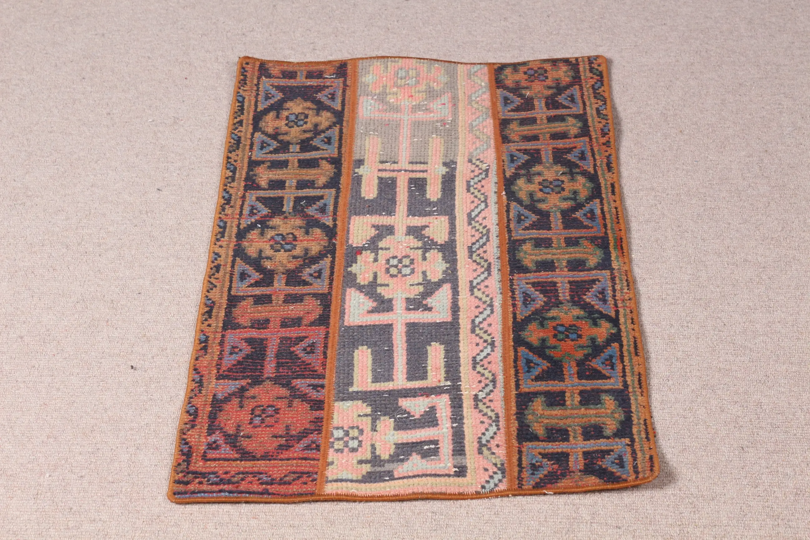 Vintage Rug, Small 1.8x2.9 ft Turkish Rug, Blue Patchwork Wool Rug - 1