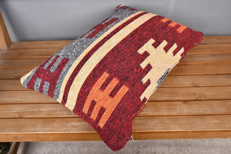 Pillow Case, Handmade Kilim Cushion, 16x24 Red Pillow, Tapestry Pillow Case, Kilim Pillow Cover, Kilim Pillow, Outdoor Throw Pillow Case - 2