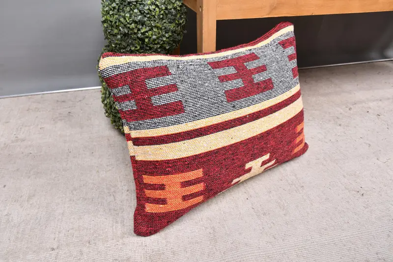 Pillow Case, Handmade Kilim Cushion, 16x24 Red Pillow, Tapestry Pillow Case, Kilim Pillow Cover, Kilim Pillow, Outdoor Throw Pillow Case - 7