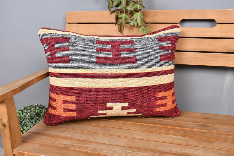 Pillow Case, Handmade Kilim Cushion, 16x24 Red Pillow, Tapestry Pillow Case, Kilim Pillow Cover, Kilim Pillow, Outdoor Throw Pillow Case - 1