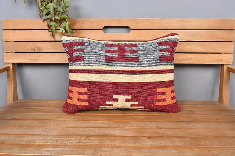 Pillow Case, Handmade Kilim Cushion, 16x24 Red Pillow, Tapestry Pillow Case, Kilim Pillow Cover, Kilim Pillow, Outdoor Throw Pillow Case - 6