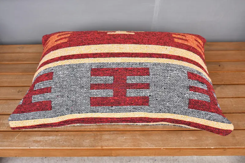 Pillow Case, Handmade Kilim Cushion, 16x24 Red Pillow, Tapestry Pillow Case, Kilim Pillow Cover, Kilim Pillow, Outdoor Throw Pillow Case - 5