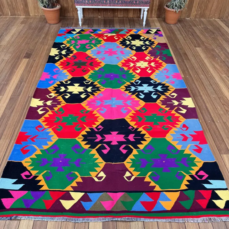 5.6x10.3 ft Oushak Vintage Rug, Red Southwestern Turkish Rug Wool - 1